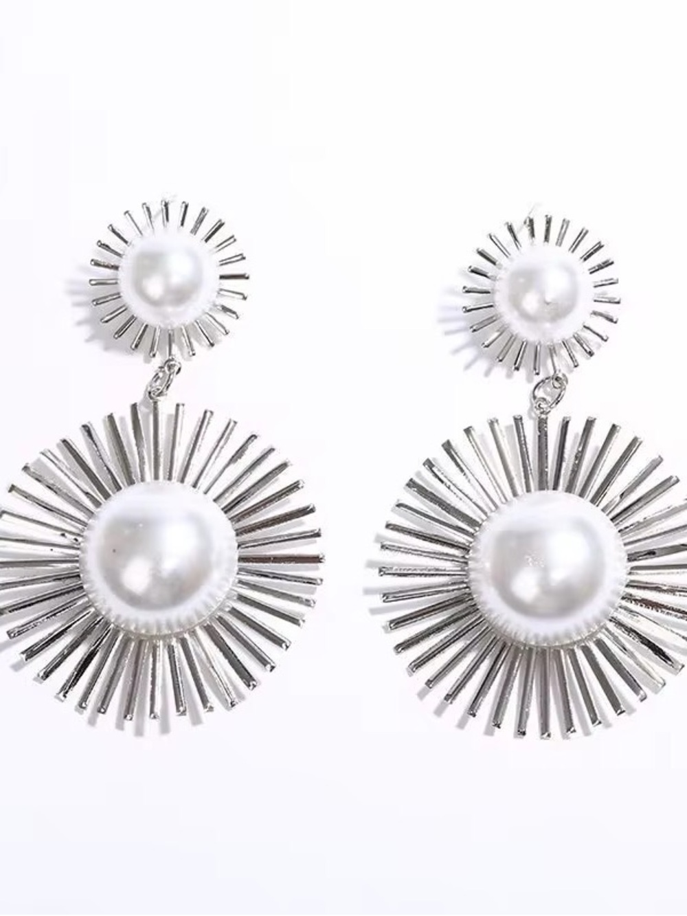 Silver Pearl Sunburst Drop Earrings - Women Jewelry